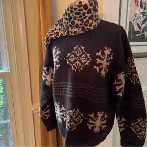 JEFFREY BANKS – 100% Wool Hand Knit Long Sleeve Sweater as Women’s SKI SWEATER